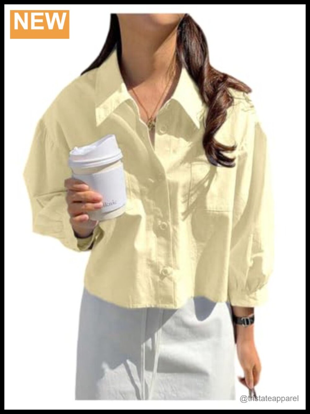 Women's Cropped Button Down Shirt Polyester Loose